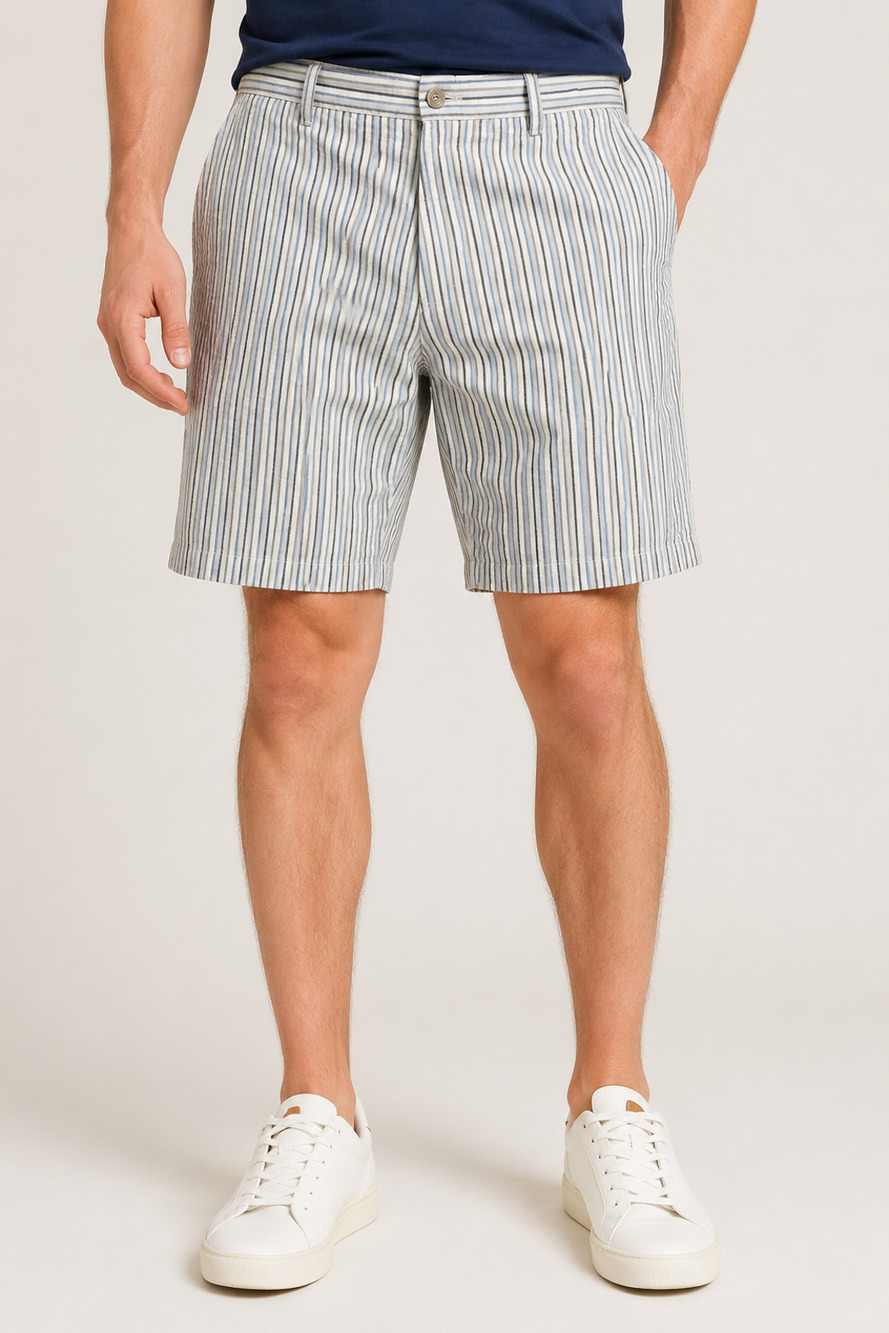 Madison Stripe Seer-Sucker Walking Shorts Mens 36W Beige Lightweight Cotton